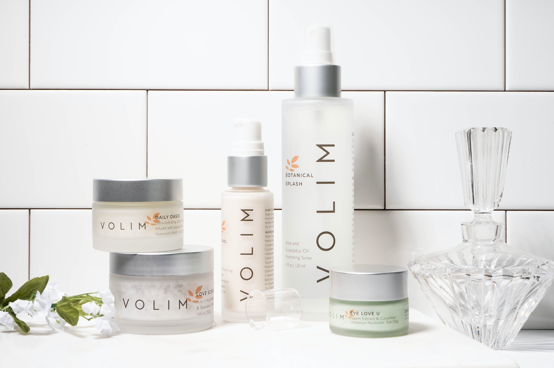 All Products Displayed on White Tile Countertop